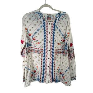 Time For Me White Floral Embroidered Top Boho Festival Western Womens Small